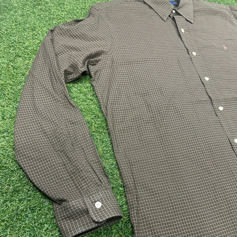 Polo Ralph Lauren Mens Brown Check Long Sleeve Button Down Shirt Classic Fit L‎